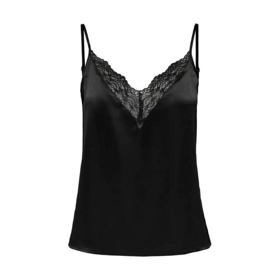 
                      
                        Black lace trim V-neck top urban city style clothing on Only Women Undershirt
                      
                    