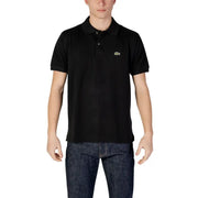Black Lacoste polo shirt with short sleeves for men displayed in product listing