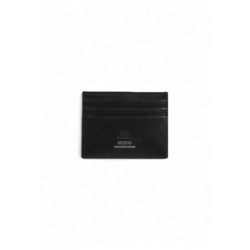 Black leather card holder with Guess logo displayed in the Guess Men Wallet product line