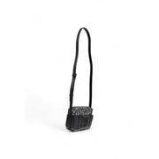 Black leather crossbody bag with textured flap and adjustable strap by Armani Exchange