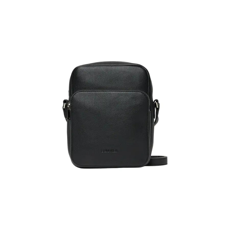 Black leather crossbody bag displayed in a product image showcasing stylish sophistication