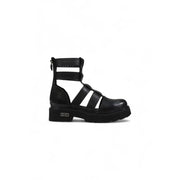 Black leather gladiator style platform boot with chunky sole and multiple straps for ankle support