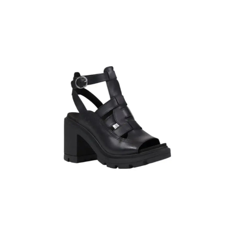 Black Leather Open Toe Heeled Sandal showcasing a stylish black leather design with heels
