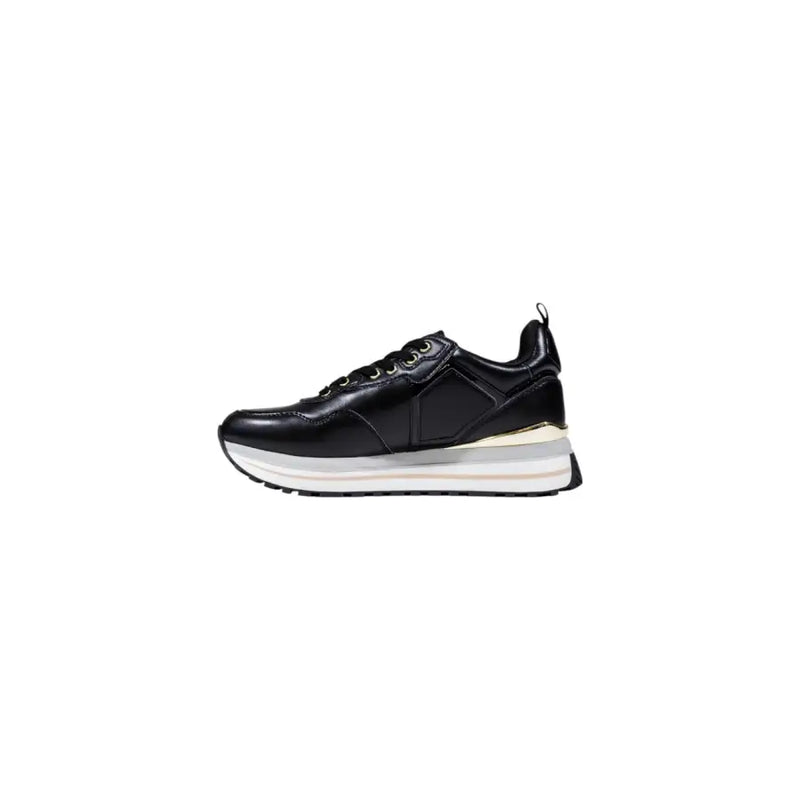 Black leather slip-on sporty sneakers with white and gold accents from Liu Jo Women