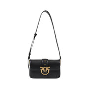 Black leather Pinko shoulder bag with gold bird clasp and interior pockets