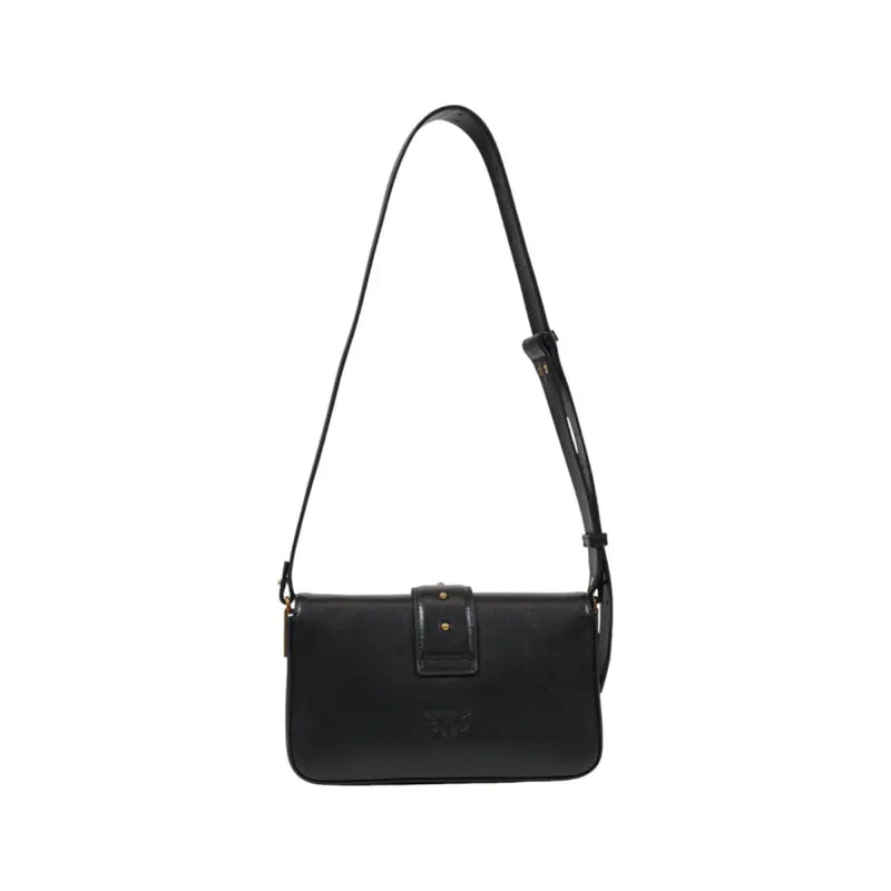 Black leather crossbody bag by Pinko with minimalist design and gold hardware