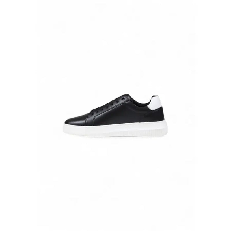 Black leather sneaker with white sole from Calvin Klein for stylish casual wear