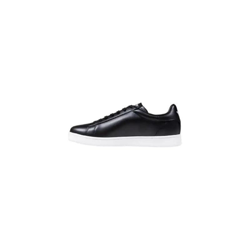 Black leather sneaker with white sole showcasing stylish athletic footwear