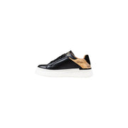 Alviero Martini Prima Classe black leather women sneakers with white platform sole and tan map accents