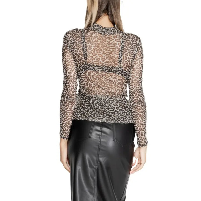 Black leopard print mesh long-sleeve turtleneck blouse for women fall winter fashion