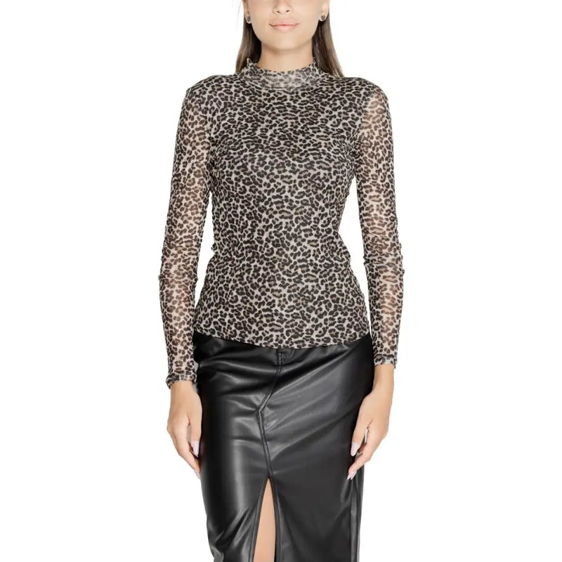 Women’s black leopard print mesh long-sleeve turtleneck blouse for fall and winter fashion