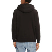 Black long hooded Tommy Hilfiger jeans sweatshirt for men with soft fleece texture and ribbed cuffs for fall winter