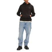 Black long hooded tommy hilfiger sweatshirt for men with small white logo front pockets fall winter wear