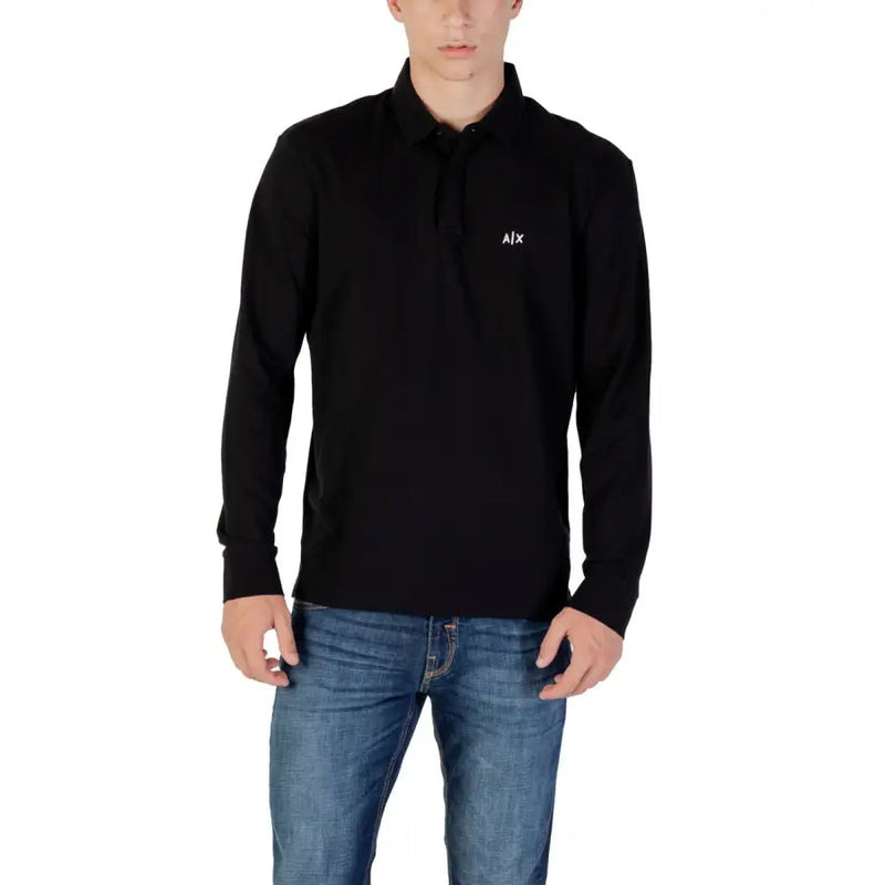 Black long-sleeved polo shirt displayed in Navy Long Sleeved Polo Shirt product image