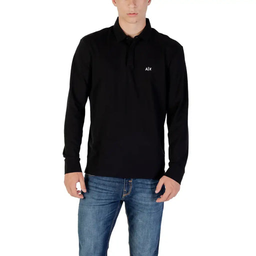 Black long-sleeved polo shirt displayed in Navy Long Sleeved Polo Shirt product image