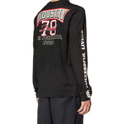 Black long sleeved shirt with bold red and white industry 78 graphic and diesel logo on the front