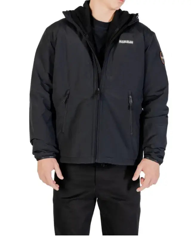 Veste à Capuche Fermeture Éclair Noire Napapijri avec Poches Avant