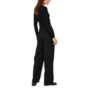 Black pinstripe wide-leg polyester trousers for women