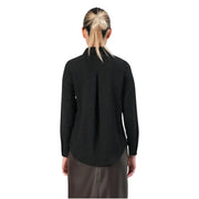 Black polka dot long sleeve polyester shirt for women with shimmering speckles