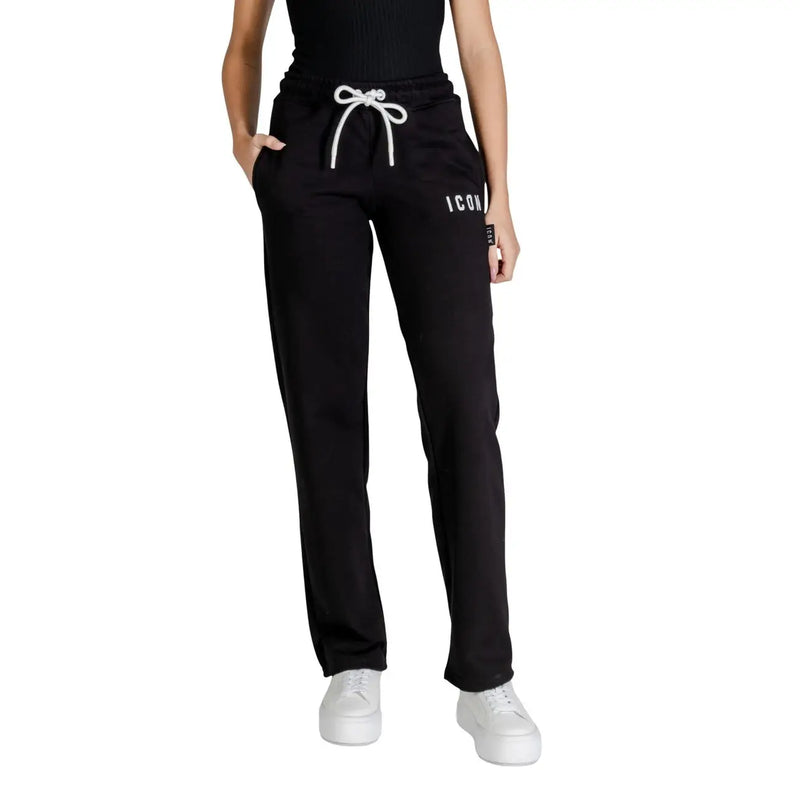 Black printed cotton polyester trousers with white drawstring and icona logo on the thigh in black color