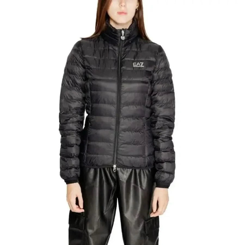 Black high-collar puffer jacket with zipper from Ea7 Women Jacket collection