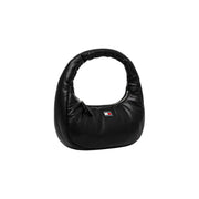 Black Faux Leather Puffy Shoulder Bag showcasing a stylish black puffy shoulder bag with a modern design