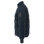 Black puffy winter jacket with ribbed cuffs showcased in Gaudì Men’s Blue Jacket product