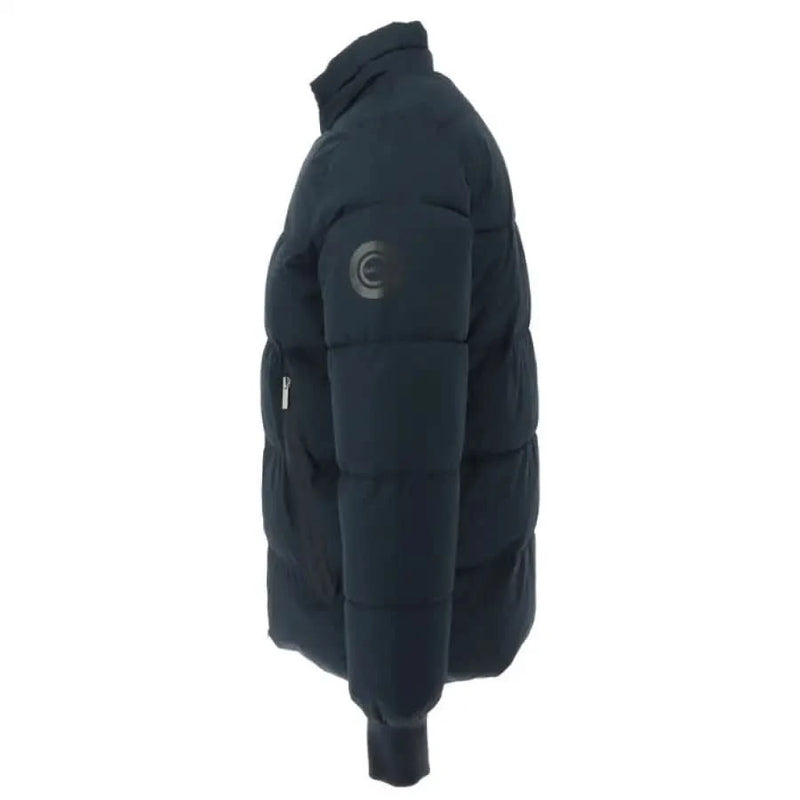 Black puffy winter jacket with ribbed cuffs showcased in Gaudì Men’s Blue Jacket product
