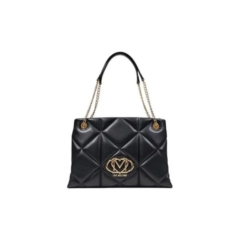 Black quilted leather Love Moschino handbag with gold chain straps and logo emblem