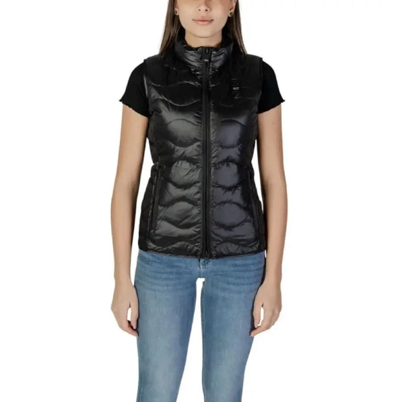 Black quilted puffer vest featured with Blauer Women’s White Turtleneck Gilet