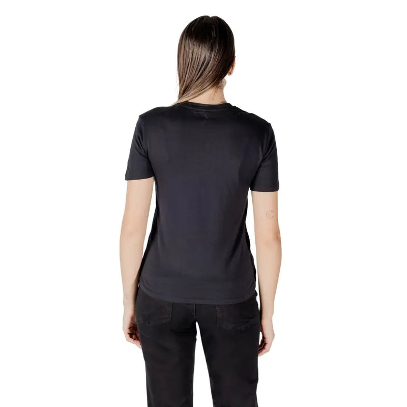 Black Rhinestone Round Neck Short Sleeve Womens T-Shirt