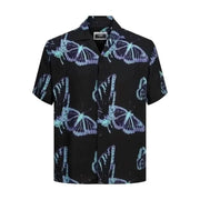Jack & Jones Men Shirt - Black Shirt with Blue Butterflies Design