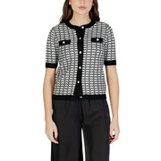 Black and white tweed short-sleeved button-front cardigan by Morgan De Toi