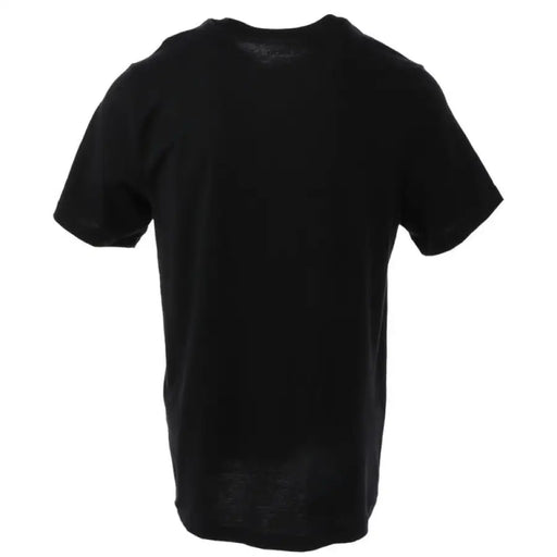 Black short-sleeved Nike T-shirt featuring white logo and Just Do It print