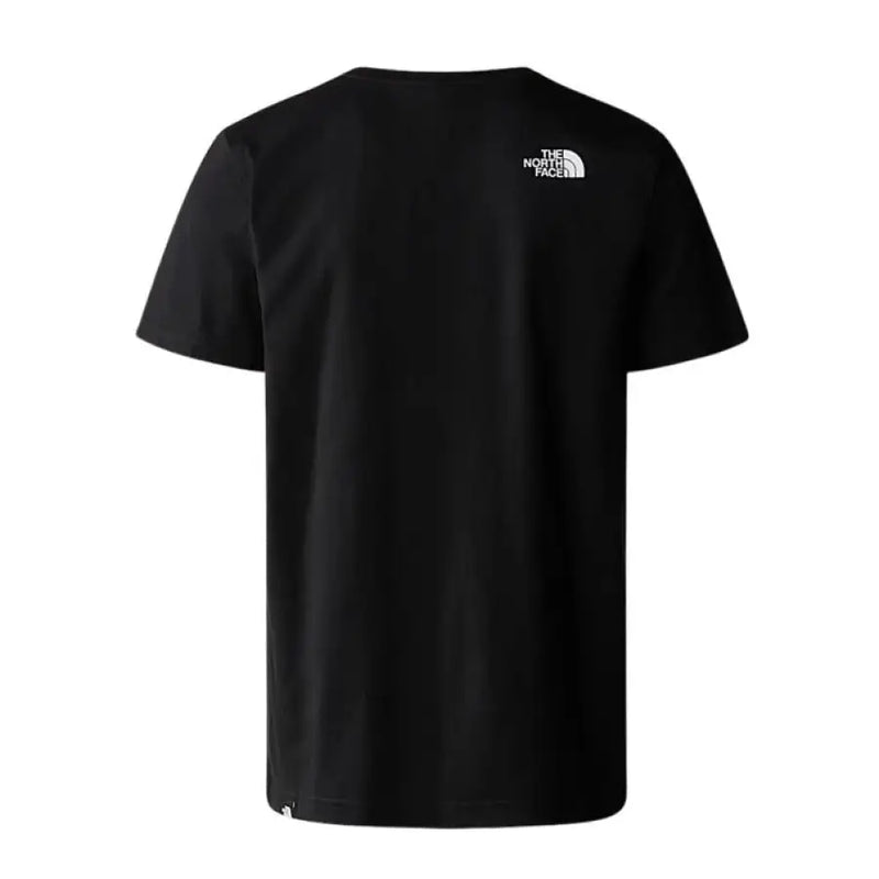 Black short-sleeved T shirt displayed in a product image