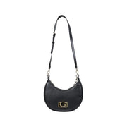 Black shoulder bag with gold logo from Black Crescent Purse with Chain Strap and Gold Logo