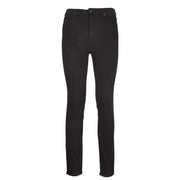 Black skinny denim jeans featuring slim fit black denim material with a classic five-pocket design