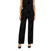 Desigual Black Floral Fall Winter Trousers for Women featuring a sleeveless top and embroidered wide-leg trousers