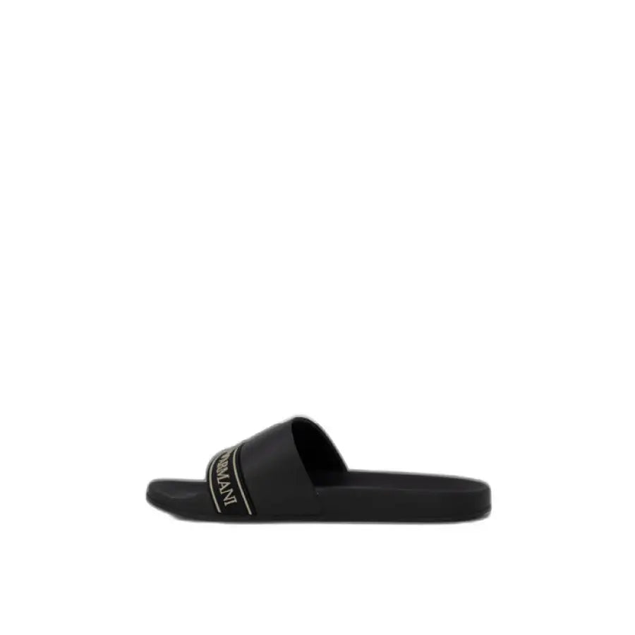 
                      
                        Ea7 Men Slippers in urban style clothing with black slider and gold logo
                      
                    