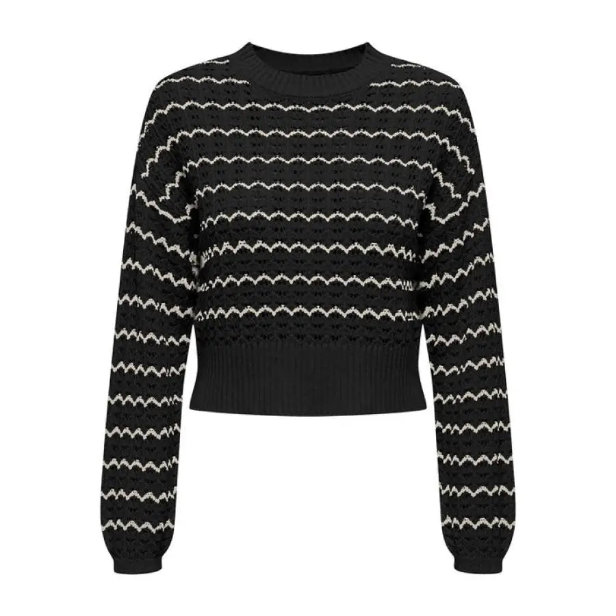 
                      
                        Black sweater with zig pattern from Only Women Knitwear showcasing urban city fashion
                      
                    