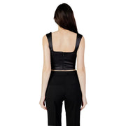 Black satin sweetheart neckline women’s tank top with square neckline and thin shoulder straps front view