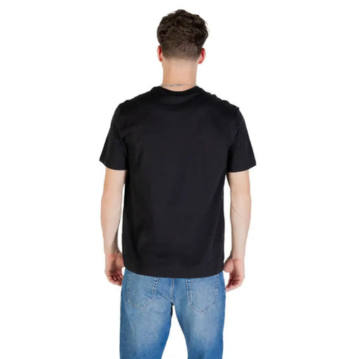 Black short sleeve crewneck t-shirt displayed as a stylish men’s clothing product