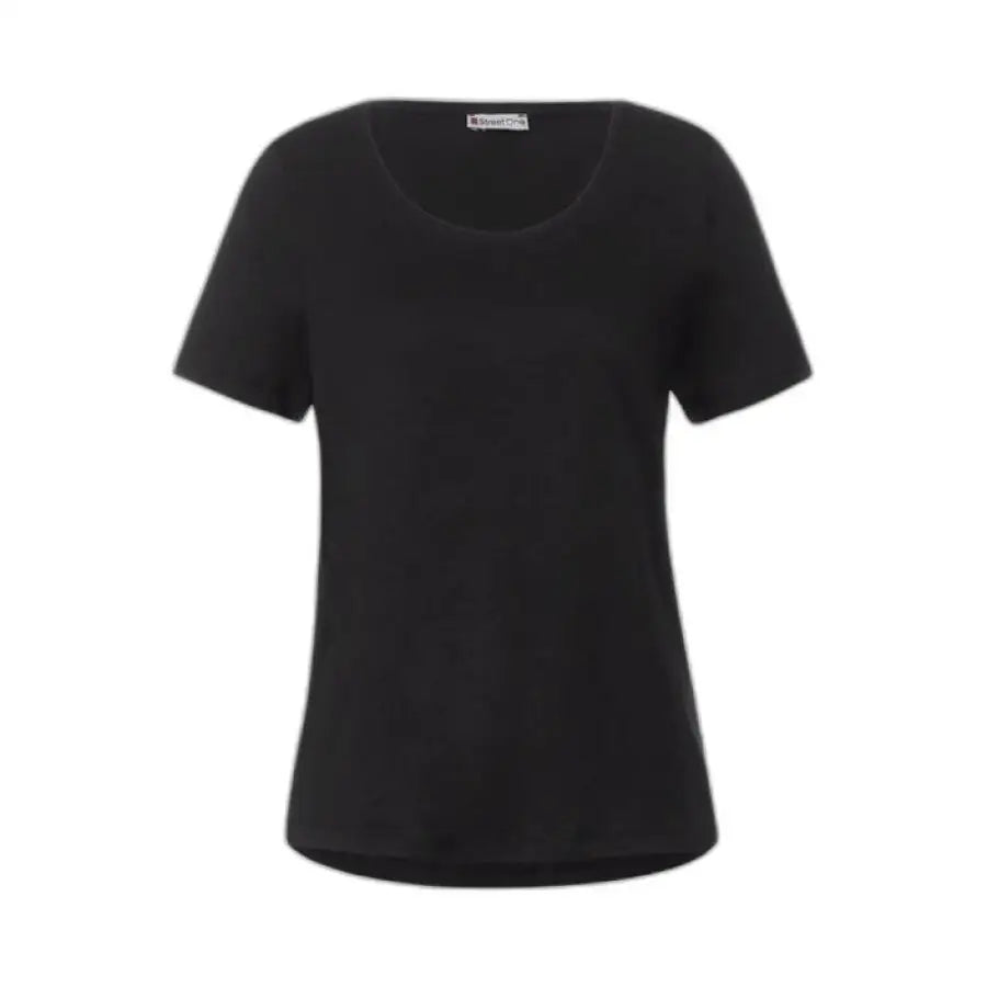 
                      
                        Street One black V-neck T-shirt showcasing urban city style clothing
                      
                    