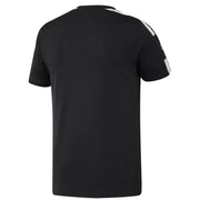 Black Adidas T-shirt with white stripes, stylish athletic casual wear