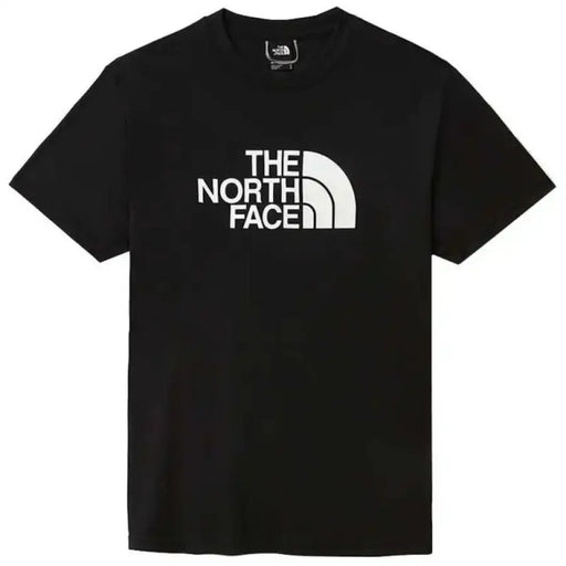 Black T-Shirt with White The North Face Logo displayed on a White Short Sleeved T Shirt
