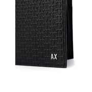 Black textured Armani Exchange wallet with logo for men, elegant and stylish accessory