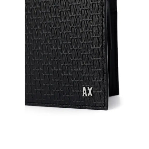 Black textured Armani Exchange wallet with logo for men, elegant and stylish accessory