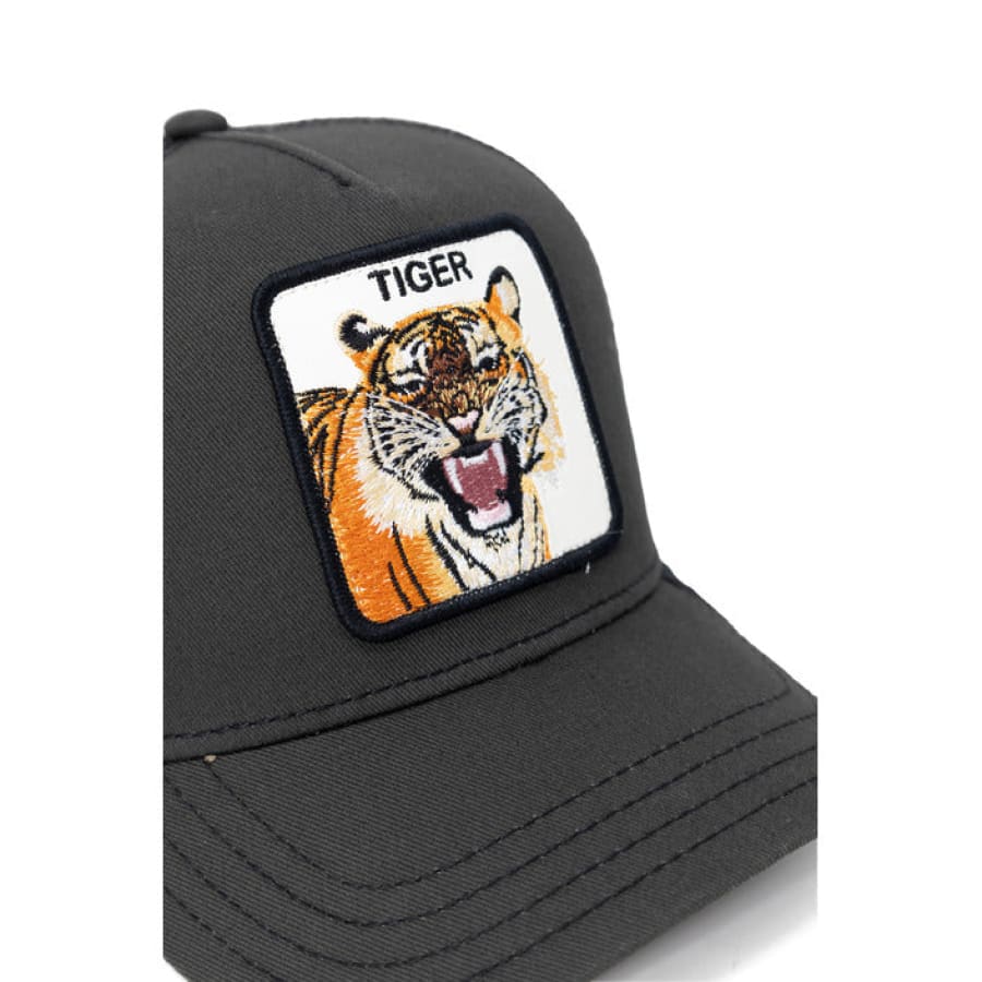 Goorin Bros black tiger patch hat with white front patch displayed.
