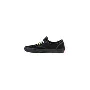 Black Vans Women’s Leather Sneakers featuring vibrant, colorful laces for a stylish look