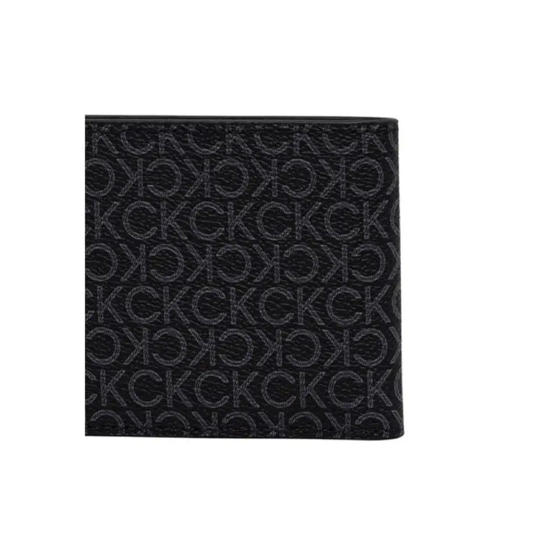 Black leather wallet featuring CK pattern displayed in the Black Leather Wallet With CK Pattern product